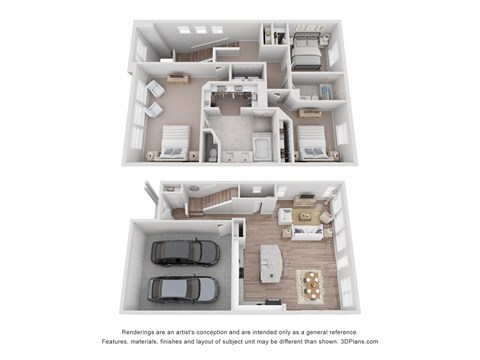 a stylized floor plan of a 2 bedroom apartment